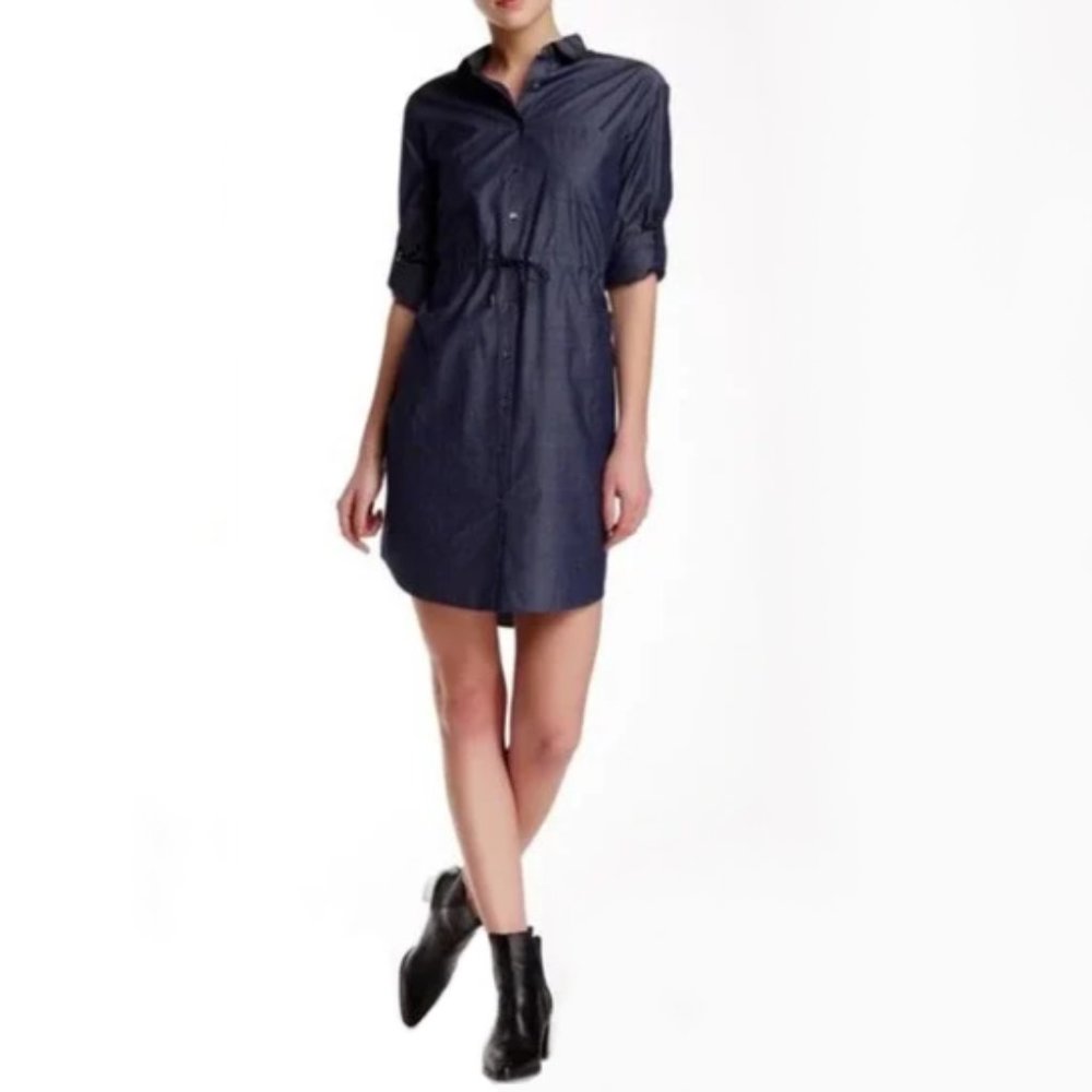 ATM Chambray Blue Parka Drawstring Shirt Dress